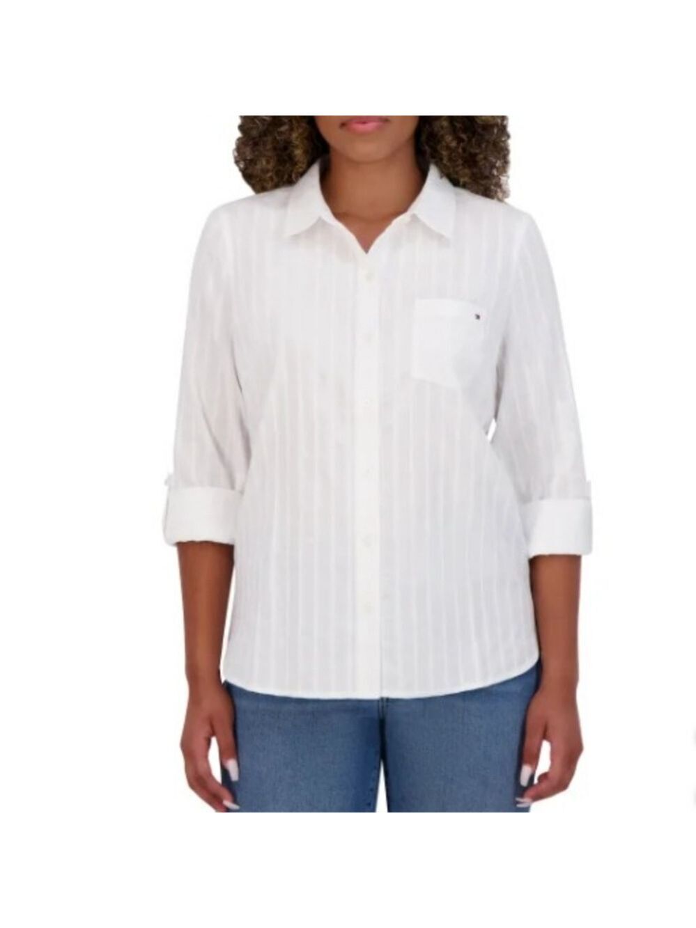 NWT Tommy Hilfiger Classic White Dobby Stripe Button Down Shirt Size S